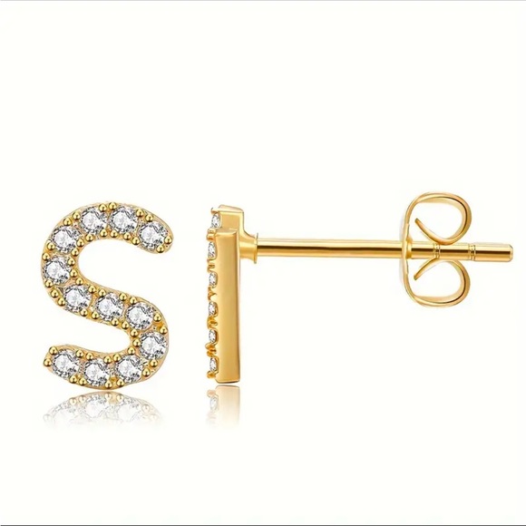 Jewelry - 2 Pieces 26-Letter Golden Tone Alphabet Ear Studs,